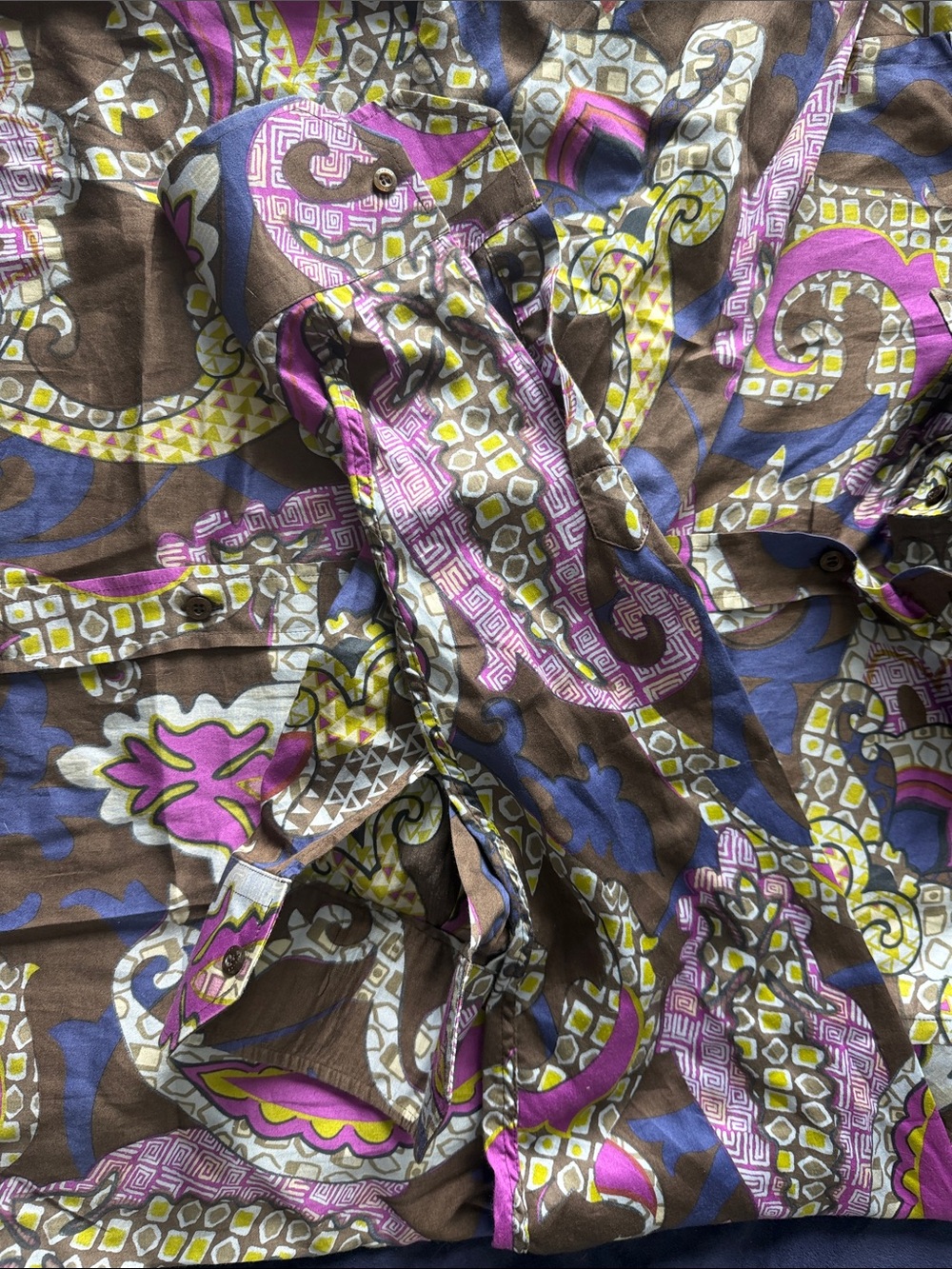 Etro Brown Pink and Blue Paisley-Print Casual Button-Down Shirt - Picture 3 of 5